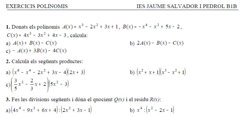 Exercicis de polinomis | Recurso educativo 37618