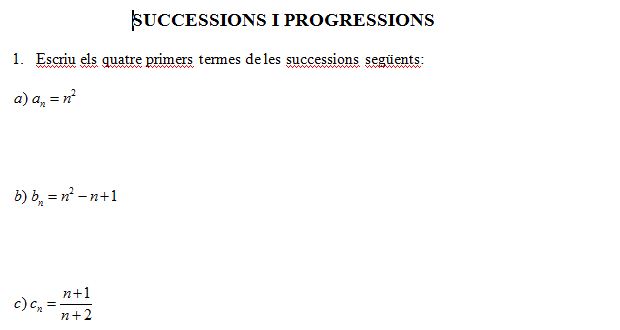 Exercicis de successions i progressions | Recurso educativo 37696