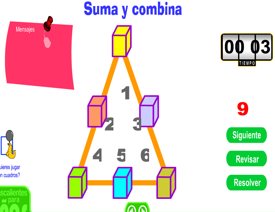 Juego didáctico: cuadrados y triángulos de sumas | Recurso educativo 47162