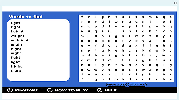 Wordsearch '-ight' game | Recurso educativo 65817